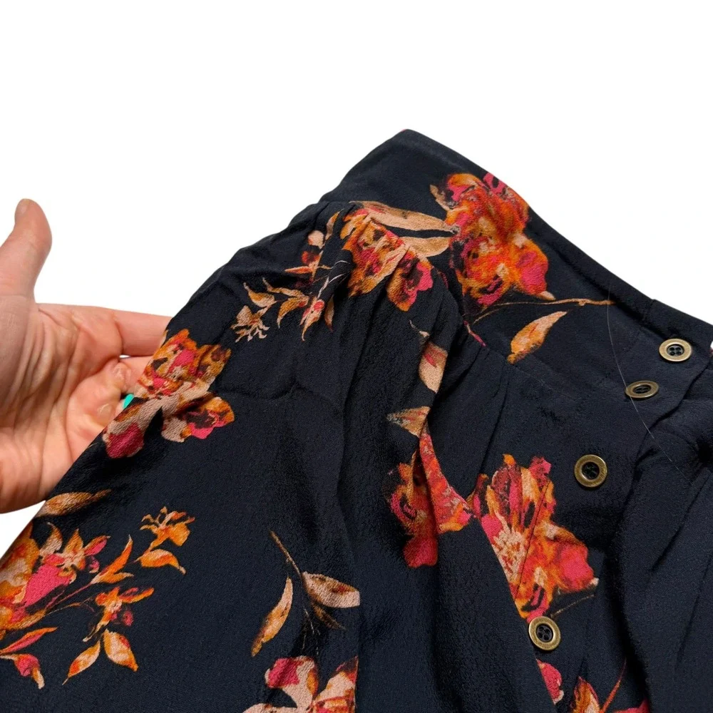 GARNET HILL Midi Skirt Black Floral Button Front Smocked Back Women's Size Small - Picture 4 of 7